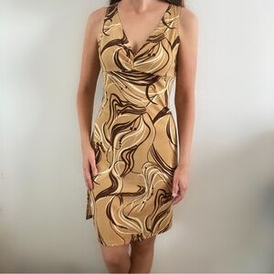 Vintage Charlotte Russe swirl Y2K dress brown tan unique bodycon medium